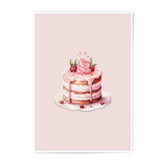 Pink Cake Photographic Prints, Watercolor Cake Decor, Sweet Treat Wall Art, Dessert Illustration, Rose Cake Decor, Kitchen Art Print, Cute - Tawshia